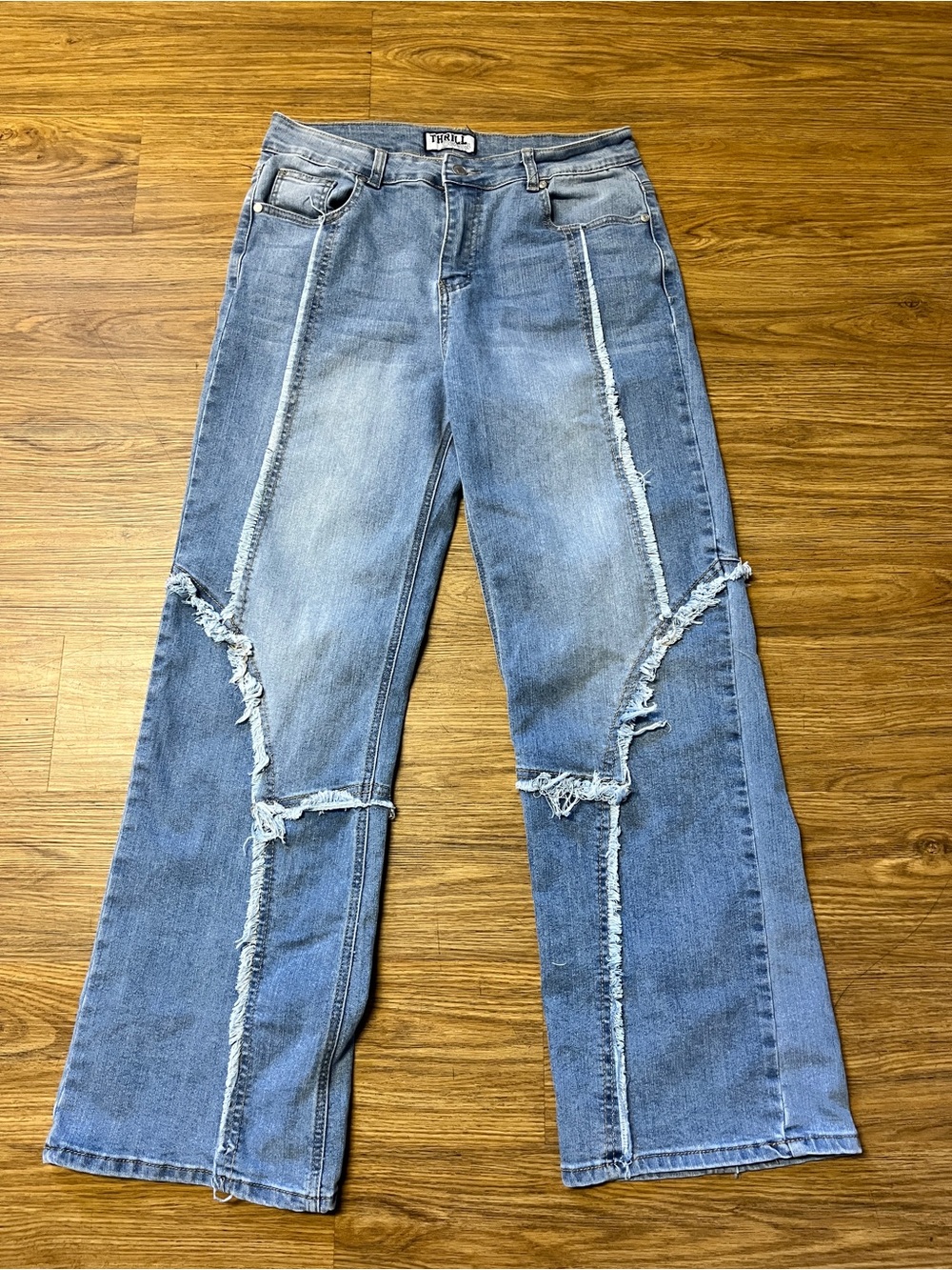 Thrill Denim Exposed Seam Patchwork Wide Leg Streetwear Jeans Size 9 Light Wash